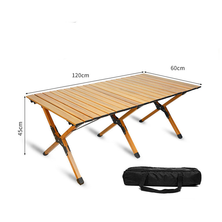 Outdoor Solid Wood Beech Egg Roll Table Camping Folding Table