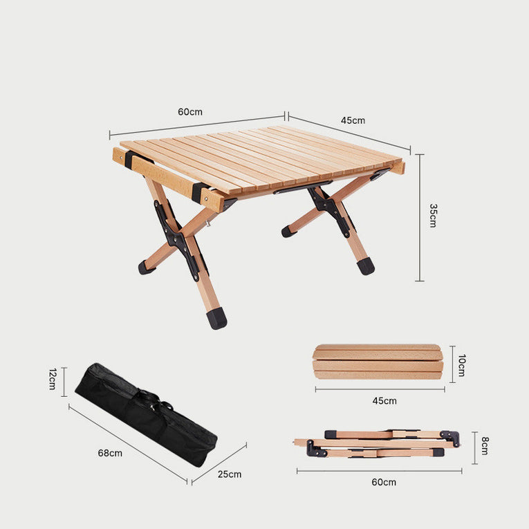 Outdoor Solid Wood Beech Egg Roll Table Camping Folding Table